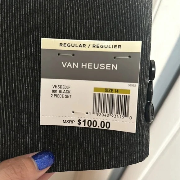 Boys Van Husen 2 pc suit black. Size 14. Brand new with tags.